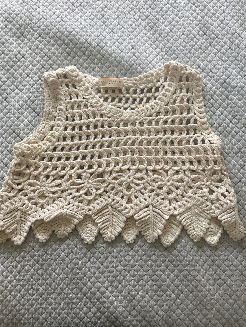 Ivory Crochet Leaf-Trim Crop Top